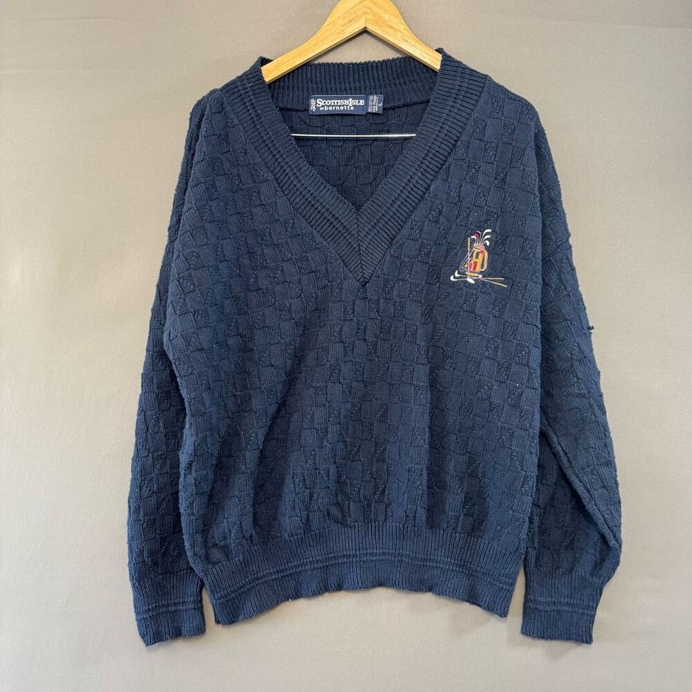 Scottish Isle By Bernette Men’s V-Neck Sweater Size Large Vintage Made In USA